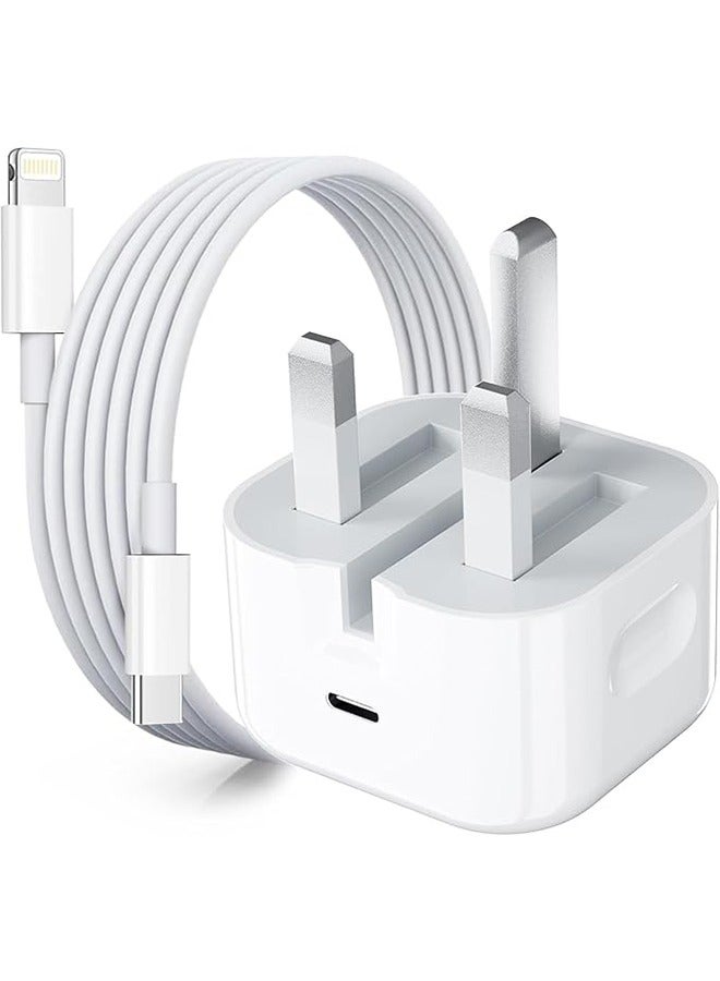 شاحن سريع 20 واط من آيفون | محول شاحن جداري USB C سريع مع كابل USB C إلى Lightning بطول 1 متر متوافق مع آيفون 14/14 برو/14 برو ماكس/13/12/SE2020/11/XR/XS ماكس/X/iPad - Image 1